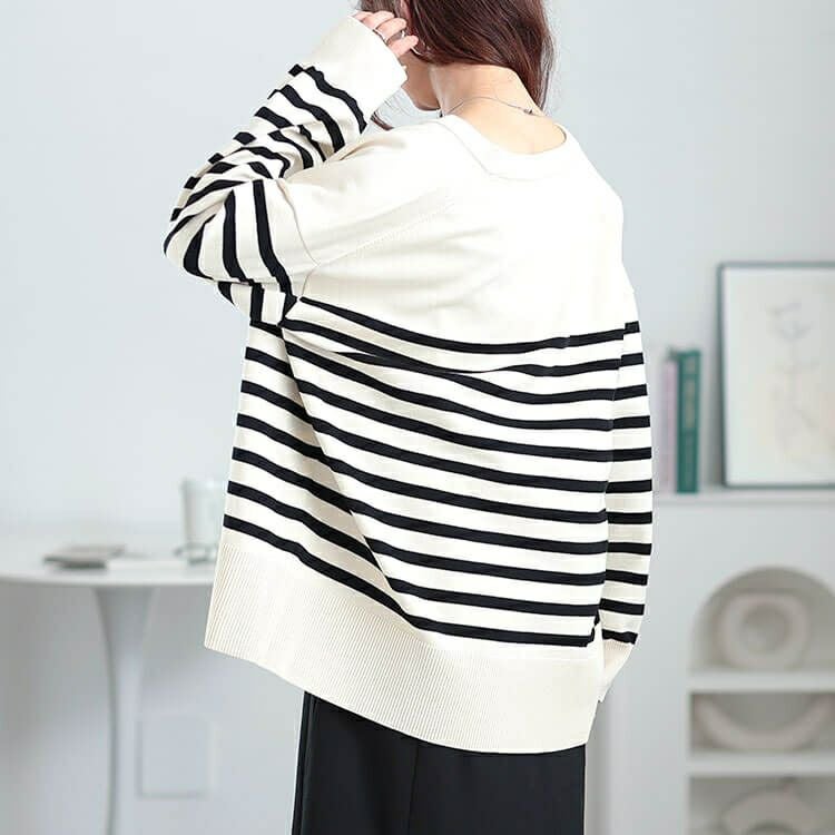 大きいサイズ レディース ラウンドネックパネルボーダーカーディガン　cpdai-640568