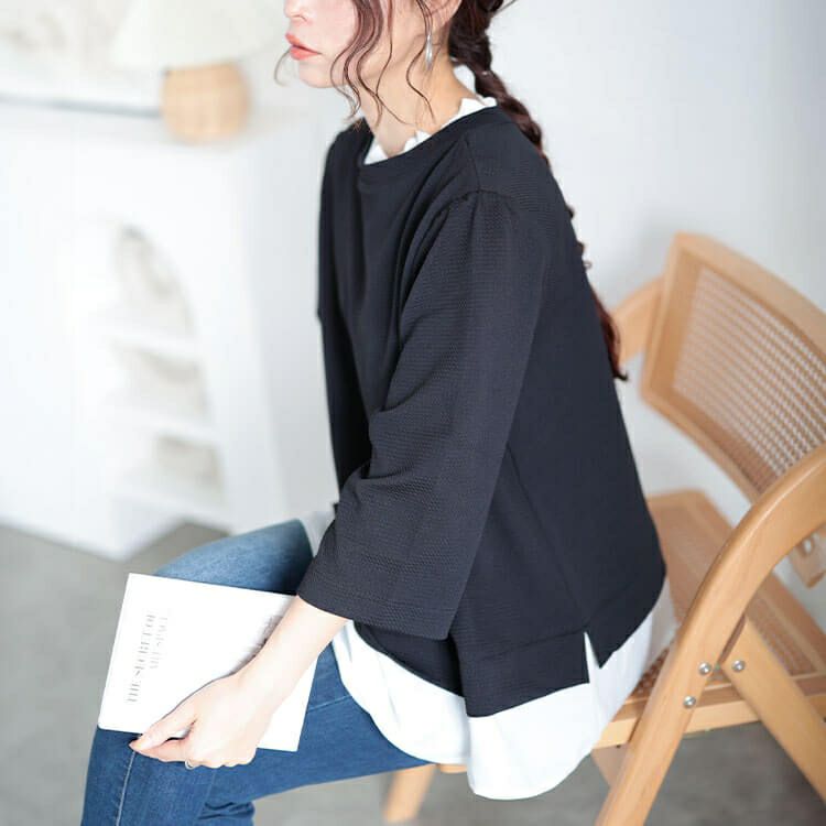 大きいサイズ レディース 前後2wayフリル襟レイヤードプルオーバー　cpdai-659111