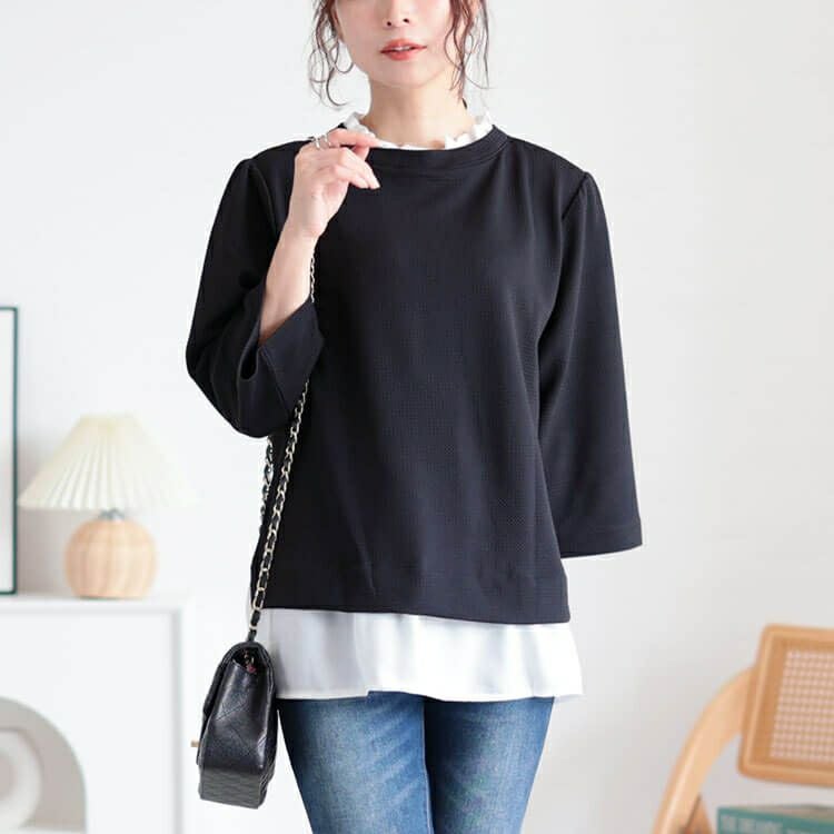 大きいサイズ レディース 前後2wayフリル襟レイヤードプルオーバー　cpdai-659111