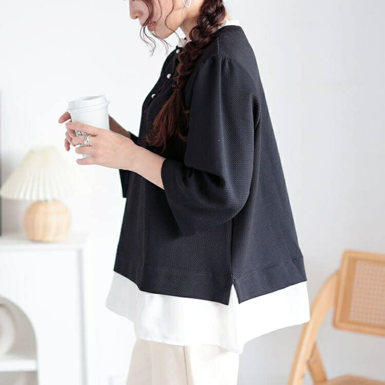 大きいサイズ レディース 前後2wayフリル襟レイヤードプルオーバー　cpdai-659111