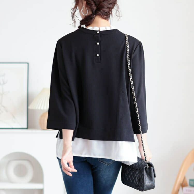 大きいサイズ レディース 前後2wayフリル襟レイヤードプルオーバー　cpdai-659111