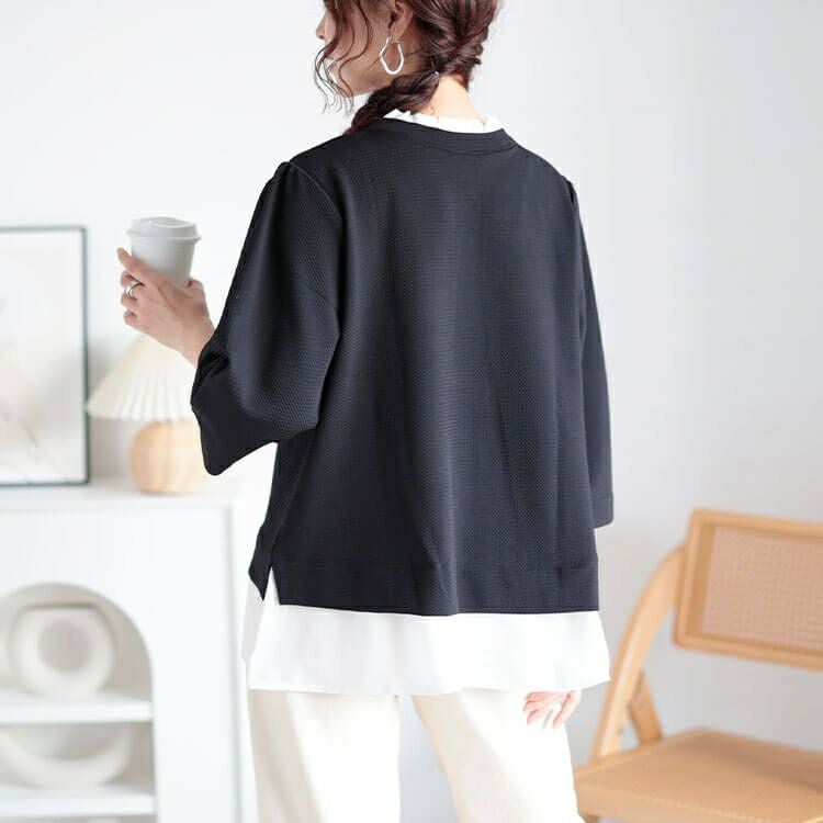 大きいサイズ レディース 前後2wayフリル襟レイヤードプルオーバー　cpdai-659111