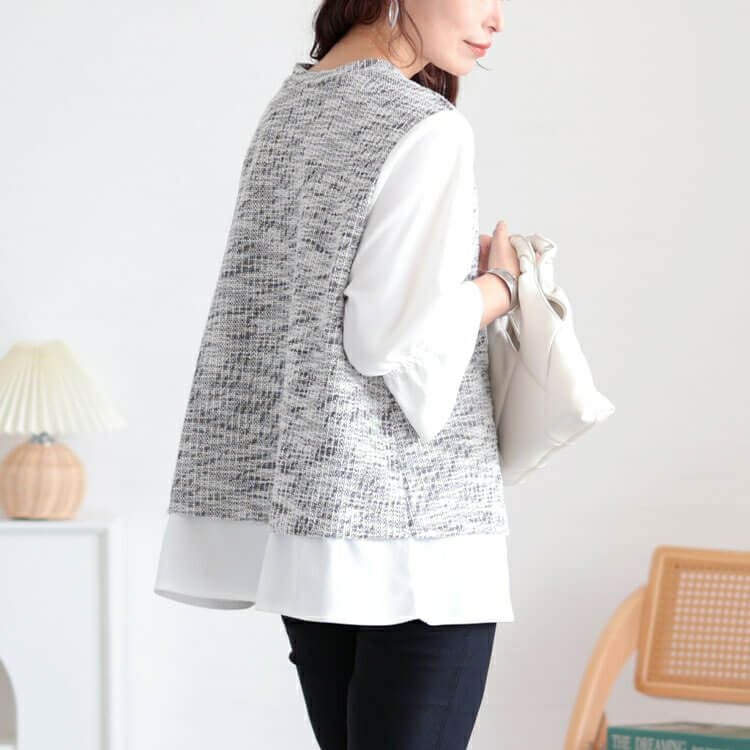 大きいサイズ レディース 3wayツイードフェイクベストプルオーバー　cpdai-659109