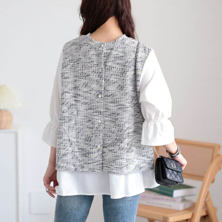 大きいサイズ レディース 3wayツイードフェイクベストプルオーバー　cpdai-659109