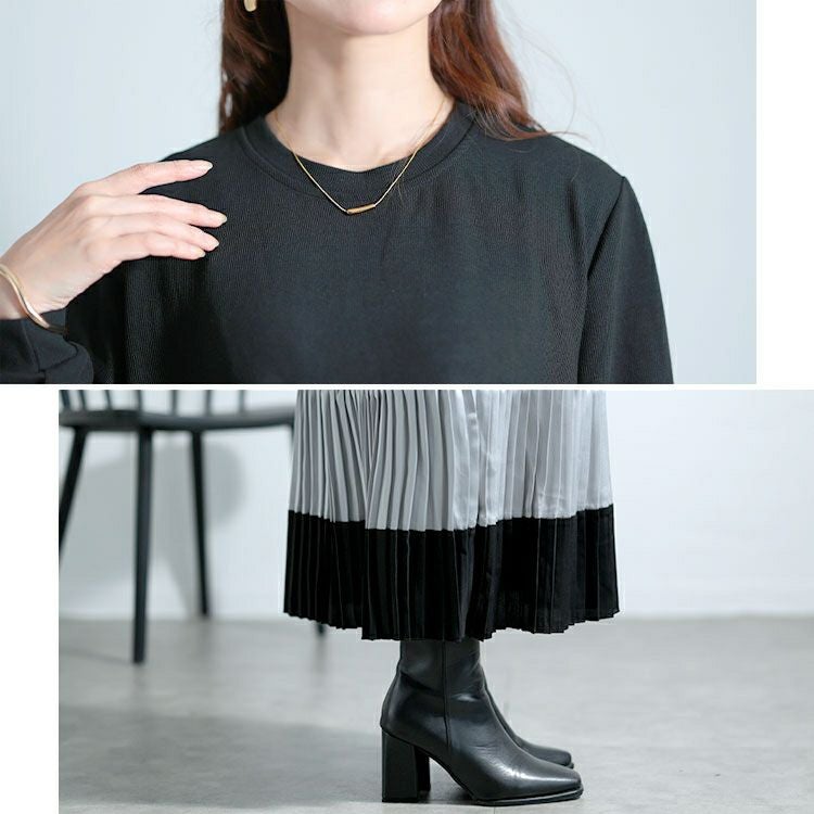 大きいサイズ レディース 裾プリーツ切替えロングワンピース　goldy-1579