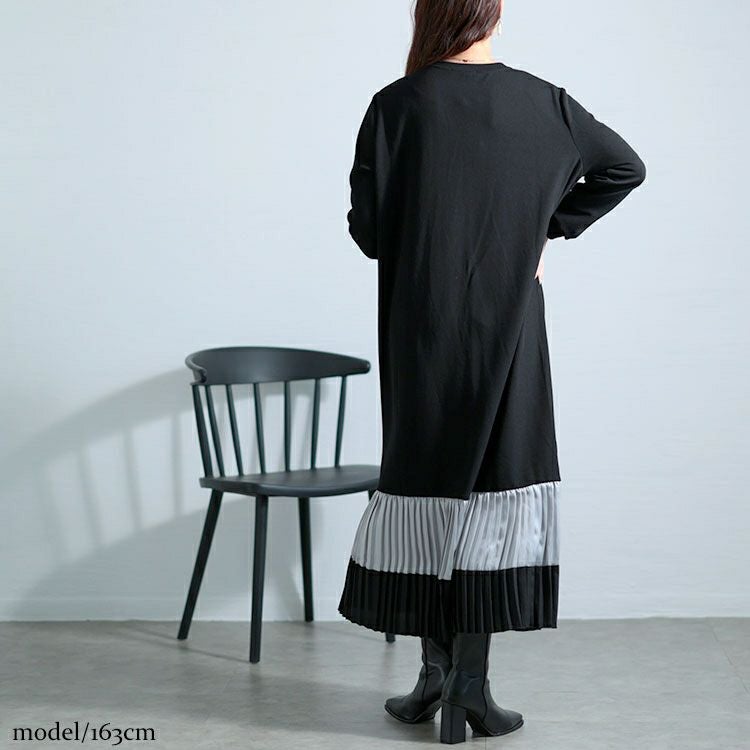 大きいサイズ レディース 裾プリーツ切替えロングワンピース　goldy-1579