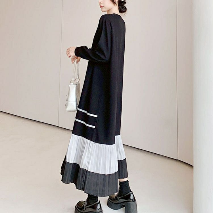 大きいサイズ レディース 裾プリーツ切替えロングワンピース　goldy-1579