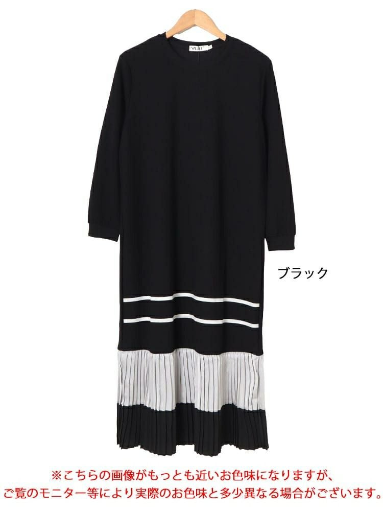 大きいサイズ レディース 裾プリーツ切替えロングワンピース　goldy-1579