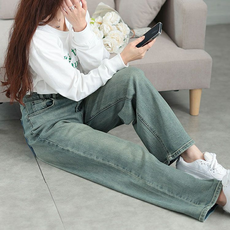 大きいサイズ レディース バイカラーポケットデニムストレートパンツ　goldy-1572