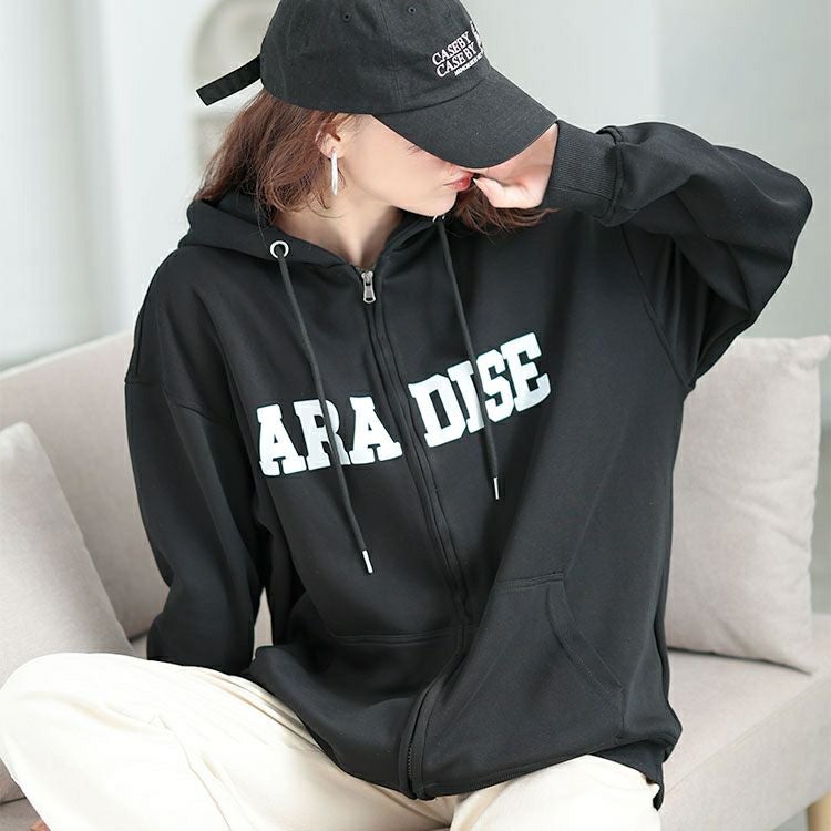 大きいサイズ レディース ロゴ入りジップアップパーカー　goldy-1566