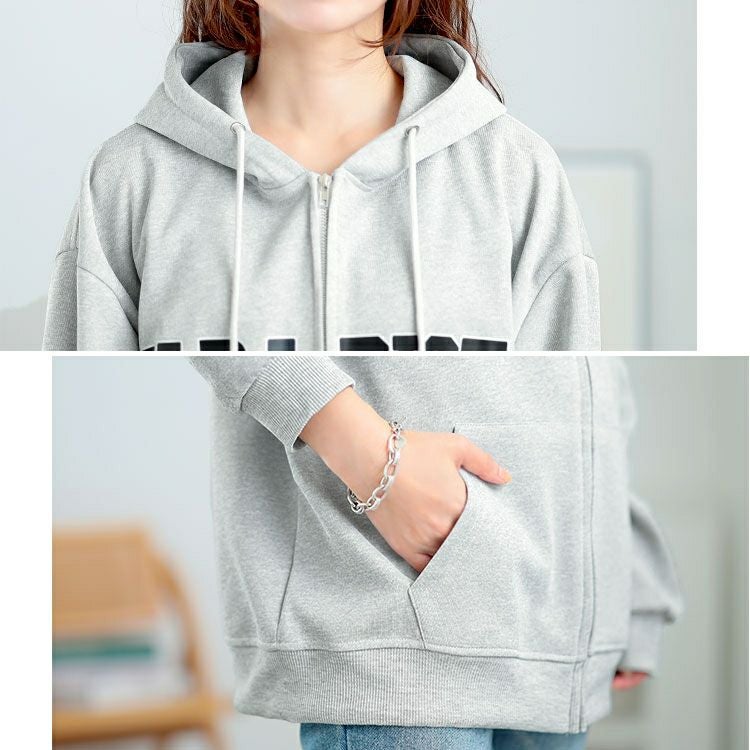 大きいサイズ レディース ロゴ入りジップアップパーカー　goldy-1566