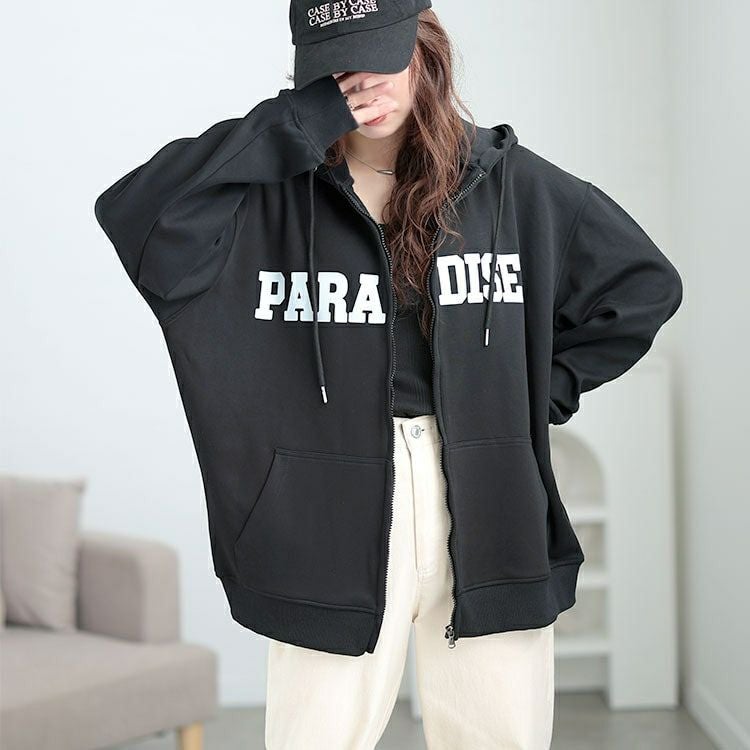 大きいサイズ レディース ロゴ入りジップアップパーカー　goldy-1566