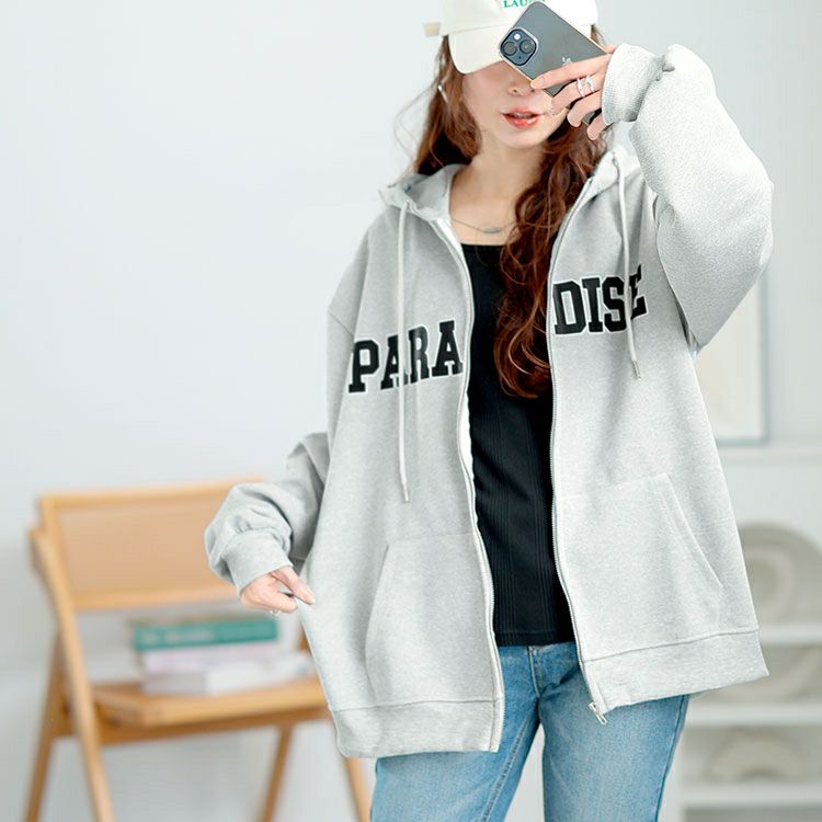 大きいサイズ レディース ロゴ入りジップアップパーカー　goldy-1566