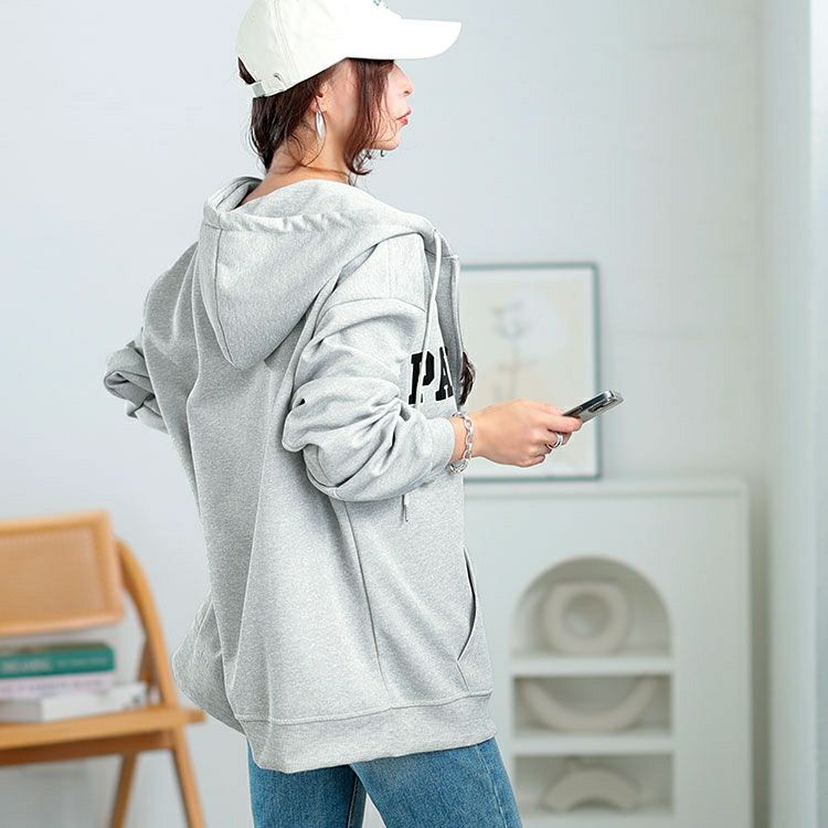 大きいサイズ レディース ロゴ入りジップアップパーカー　goldy-1566