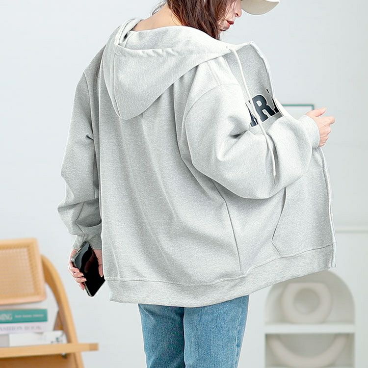 大きいサイズ レディース ロゴ入りジップアップパーカー goldy-1566