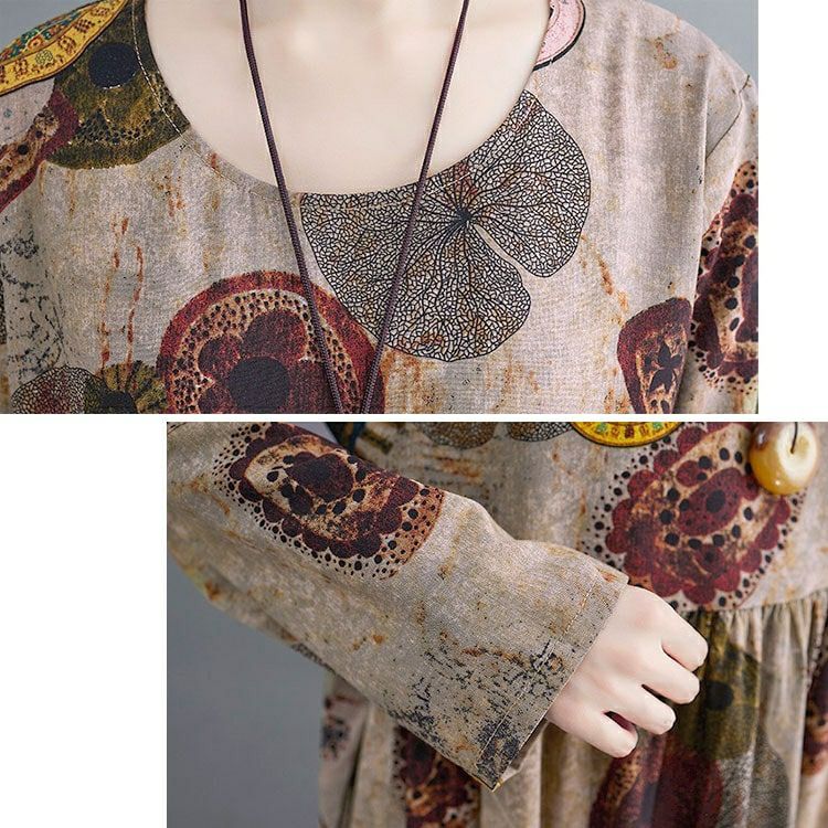 大きいサイズ レディース ヴィンテージ柄Aラインワンピース　goldy-1578 【メール便可】