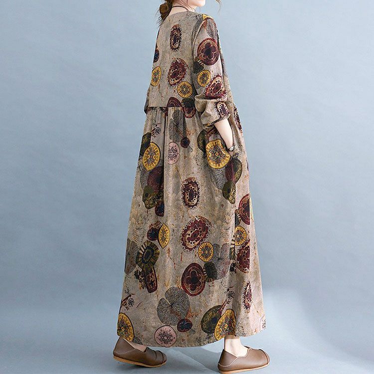 大きいサイズ レディース ヴィンテージ柄Aラインワンピース　goldy-1578 【メール便可】