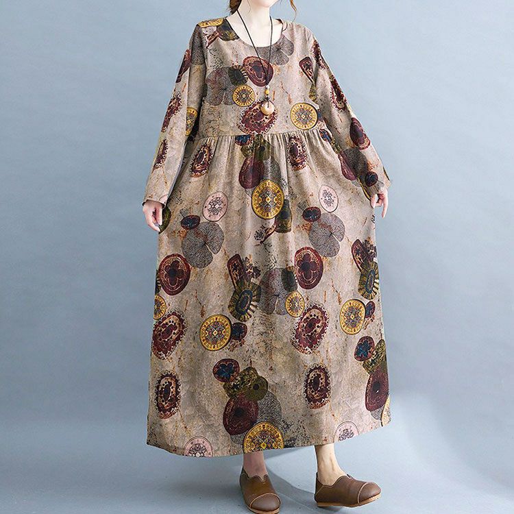 大きいサイズ レディース ヴィンテージ柄Aラインワンピース　goldy-1578 【メール便可】