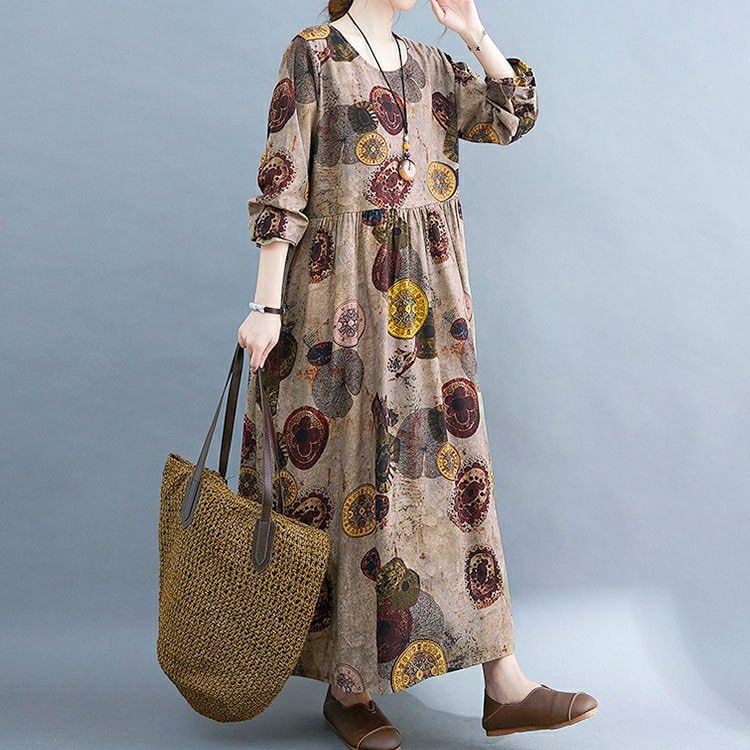 大きいサイズ レディース ヴィンテージ柄Aラインワンピース　goldy-1578 【メール便可】