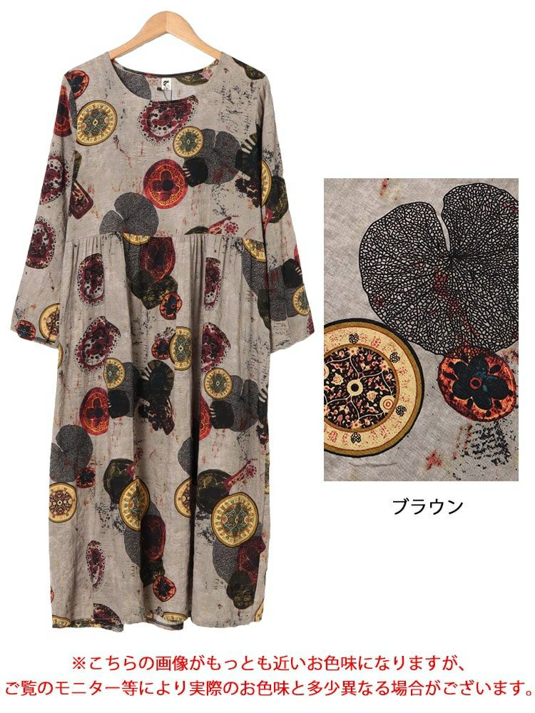 大きいサイズ レディース ヴィンテージ柄Aラインワンピース　goldy-1578 【メール便可】