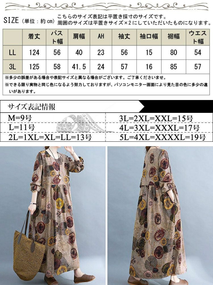 大きいサイズ レディース ヴィンテージ柄Aラインワンピース　goldy-1578 【メール便可】