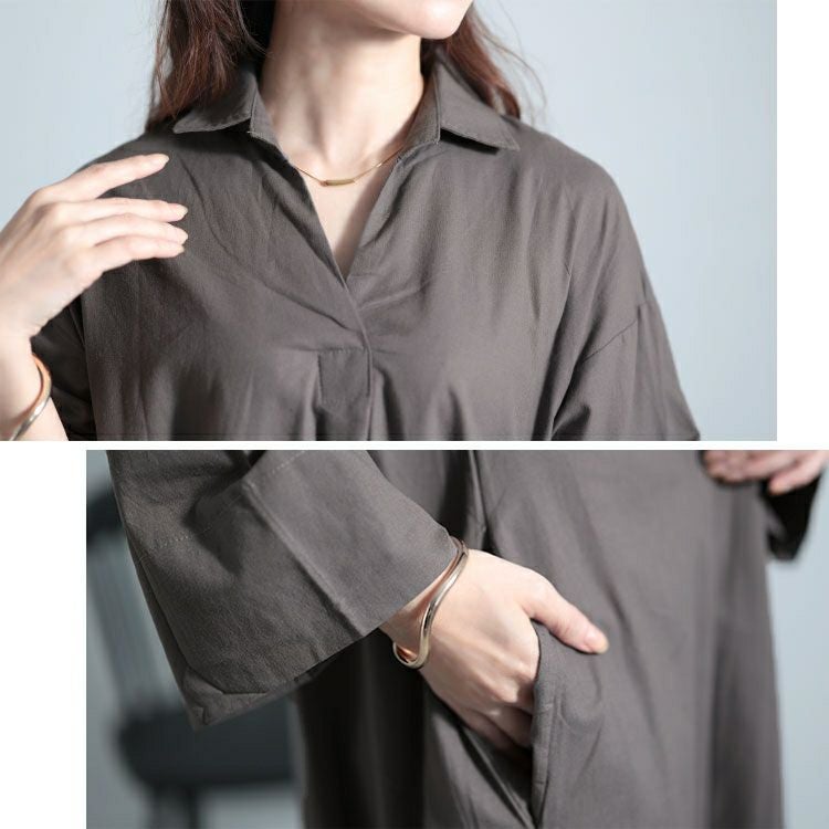 大きいサイズ レディース スキッパー襟コットンワンピース　goldy-1577