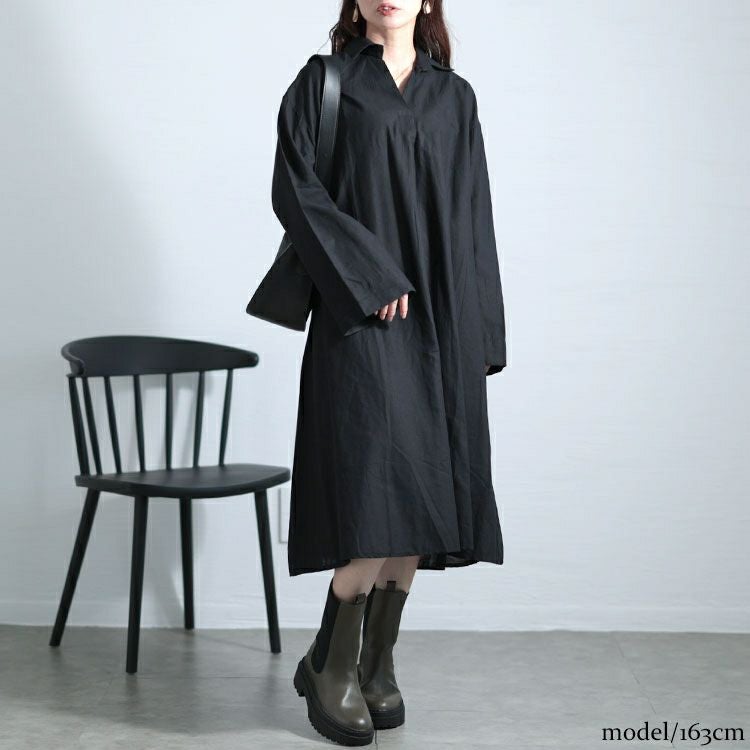 大きいサイズ レディース スキッパー襟コットンワンピース　goldy-1577