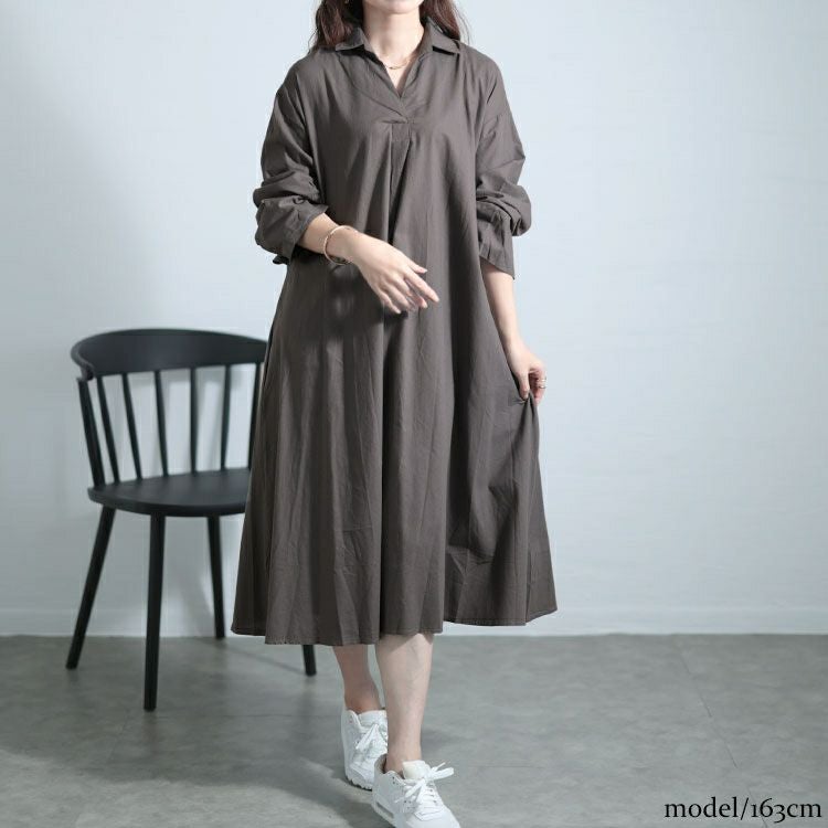 大きいサイズ レディース スキッパー襟コットンワンピース　goldy-1577