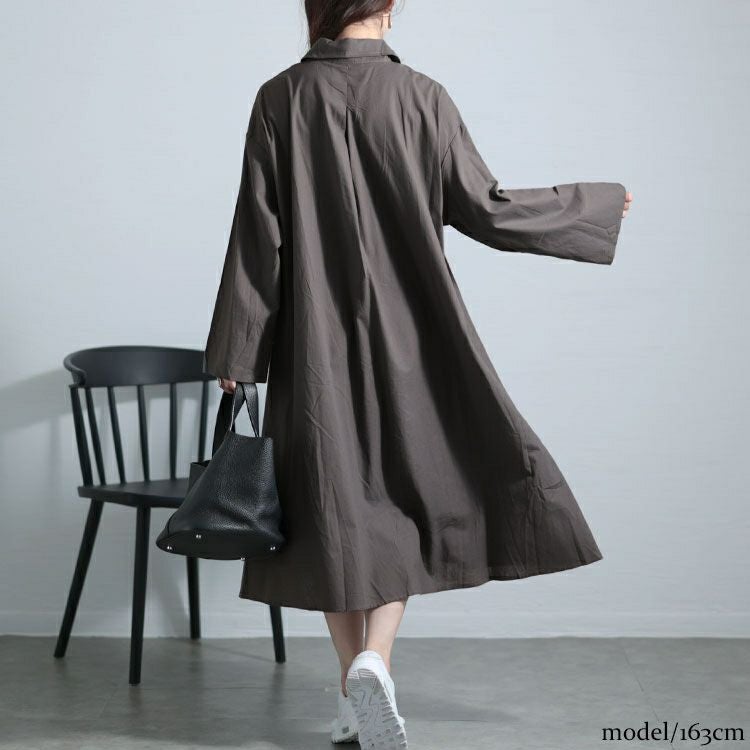 大きいサイズ レディース スキッパー襟コットンワンピース　goldy-1577