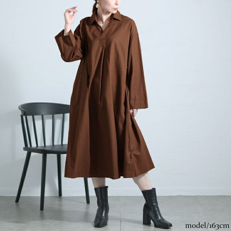 大きいサイズ レディース スキッパー襟コットンワンピース　goldy-1577