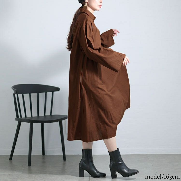 大きいサイズ レディース スキッパー襟コットンワンピース　goldy-1577