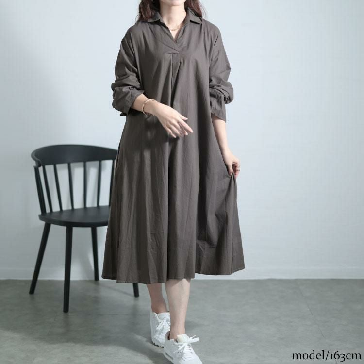 大きいサイズ レディース スキッパー襟コットンワンピース　goldy-1577 グレー