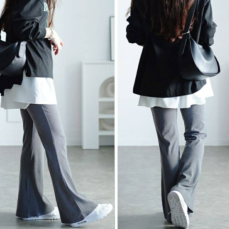 大きいサイズ レディース ストレッチテレコフレアパンツ　maru-30073