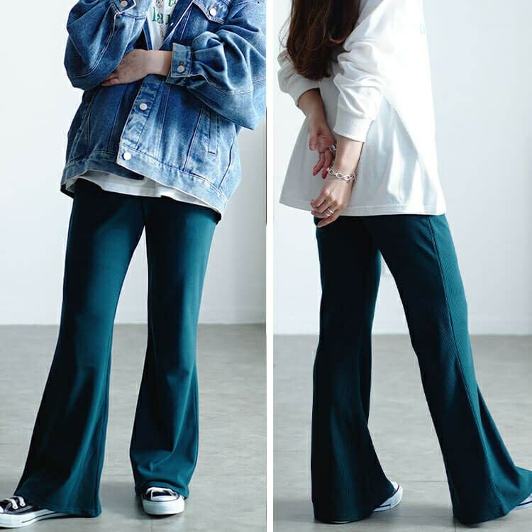 大きいサイズ レディース ストレッチテレコフレアパンツ　maru-30073