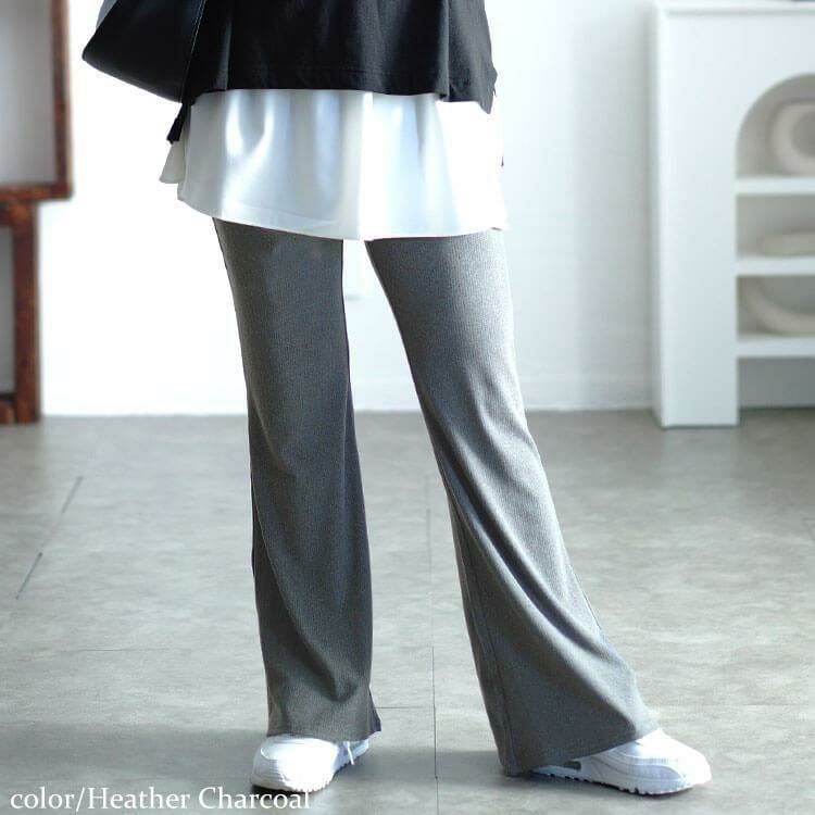 大きいサイズ レディース ストレッチテレコフレアパンツ　maru-30073 杢チャコール