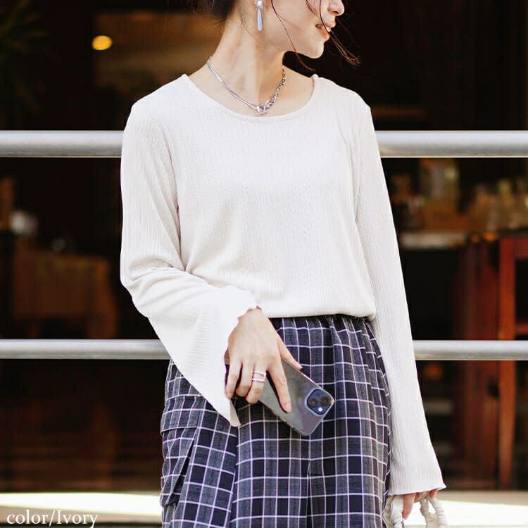 大きいサイズ レディース ランダムテレコフレアスリーブメロウトップス　maru-30072 【メール便可】