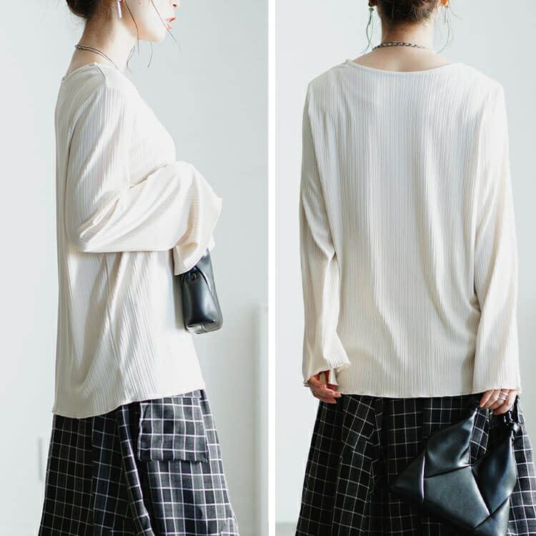 大きいサイズ レディース ランダムテレコフレアスリーブメロウトップス　maru-30072 【メール便可】