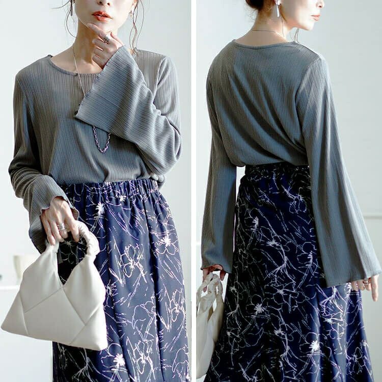 大きいサイズ レディース ランダムテレコフレアスリーブメロウトップス　maru-30072 【メール便可】