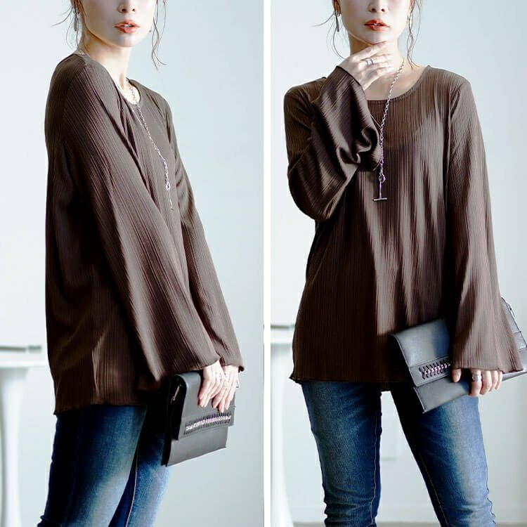 大きいサイズ レディース ランダムテレコフレアスリーブメロウトップス　maru-30072 【メール便可】