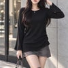 大きいサイズ レディース ランダムテレコフレアスリーブメロウトップス　maru-30072 【メール便可】 ブラック