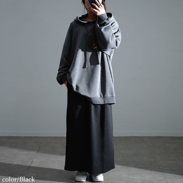 大きいサイズ レディース 幾何学柄ナロースカート　maru-30071 ブラック