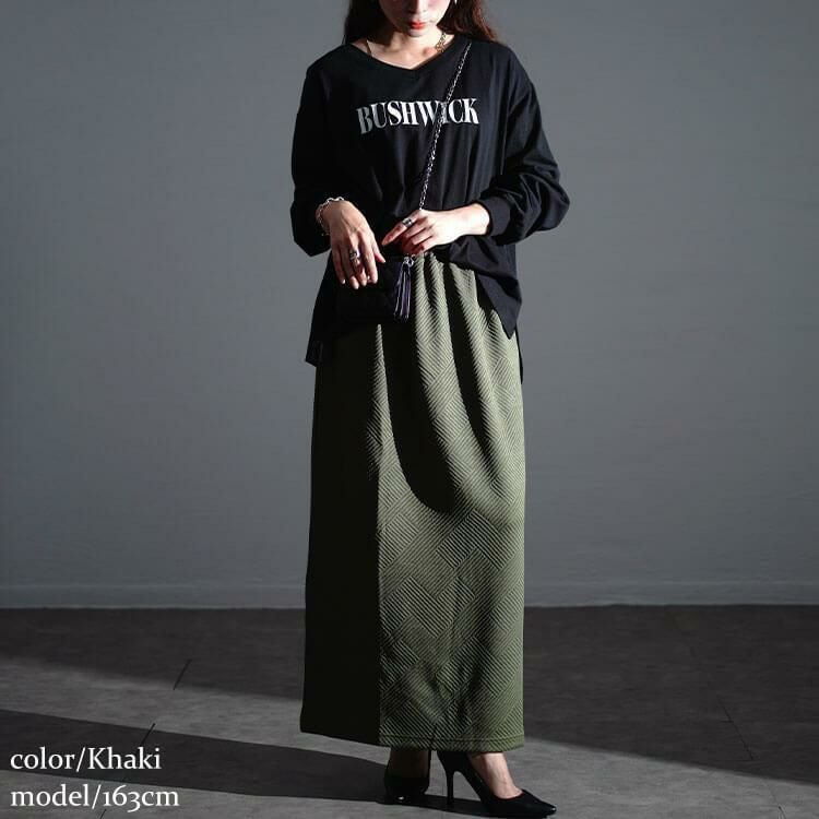 大きいサイズ レディース 幾何学柄ナロースカート　maru-30071 カーキ