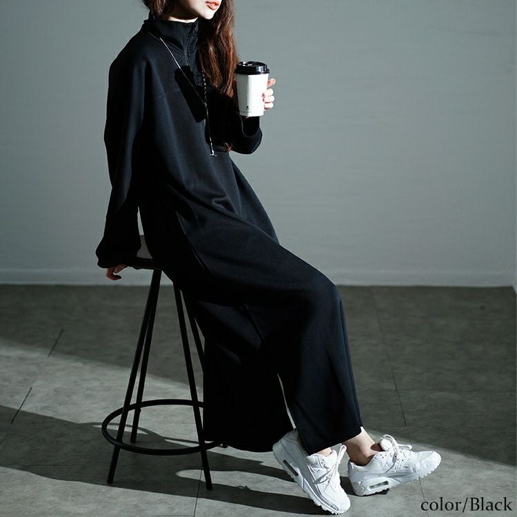 大きいサイズ レディース ハーフジップサイドスリットワンピース　nw-24027