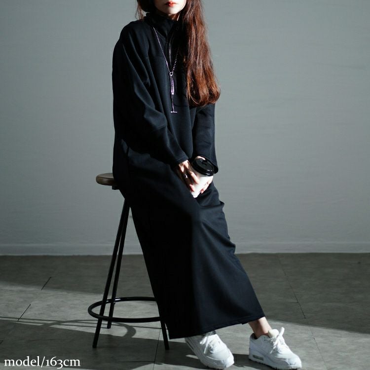 大きいサイズ レディース ハーフジップサイドスリットワンピース　nw-24027