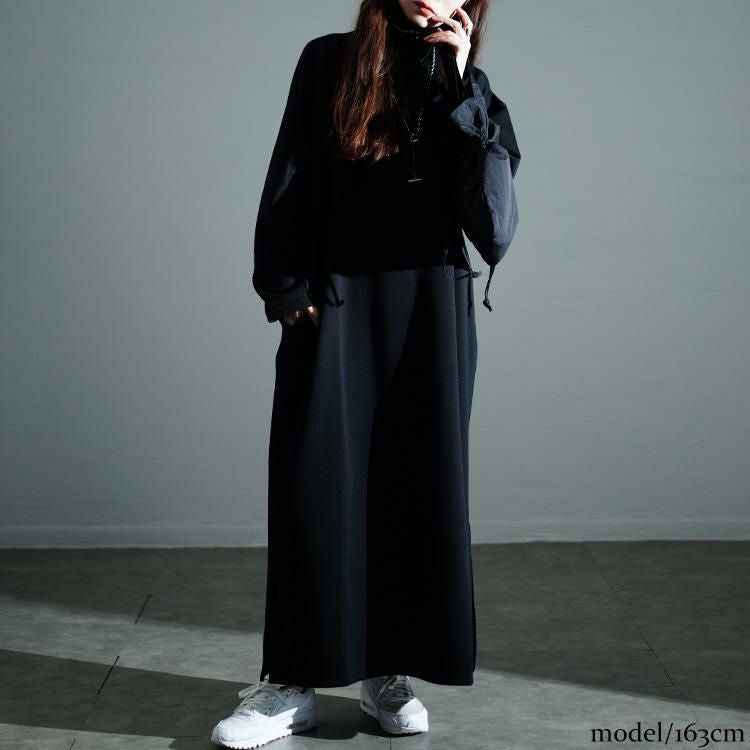 大きいサイズ レディース ハーフジップサイドスリットワンピース　nw-24027 ブラック