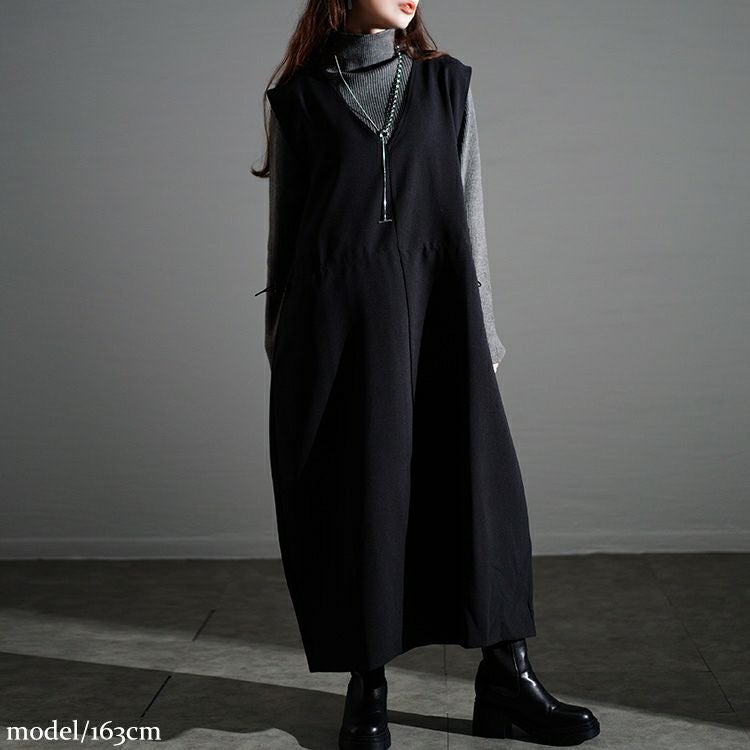 大きいサイズ レディース ドロストVネックジャンパースカート　nw-24032