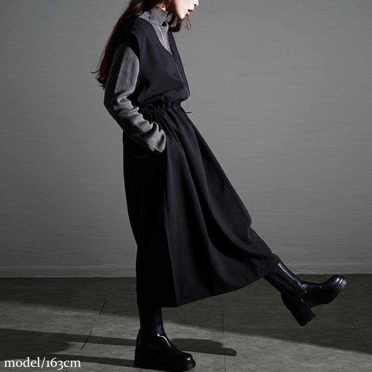 大きいサイズ レディース ドロストVネックジャンパースカート　nw-24032