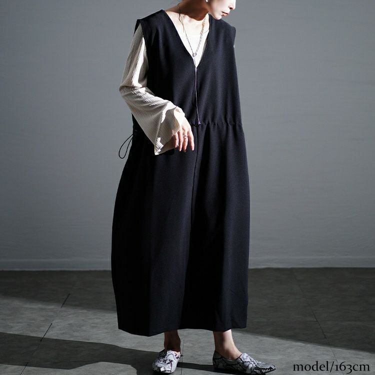 大きいサイズ レディース ドロストVネックジャンパースカート　nw-24032