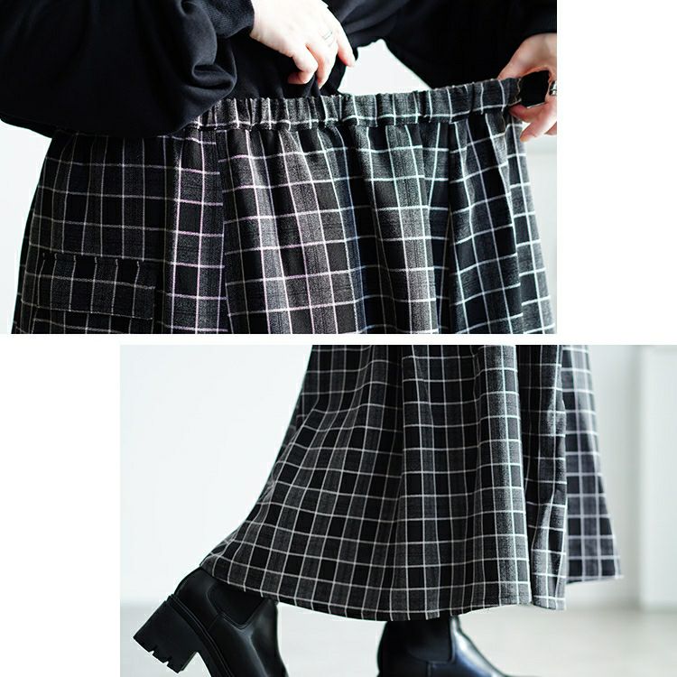 大きいサイズ レディース アシメ切り替えチェックスカート　sw-0666