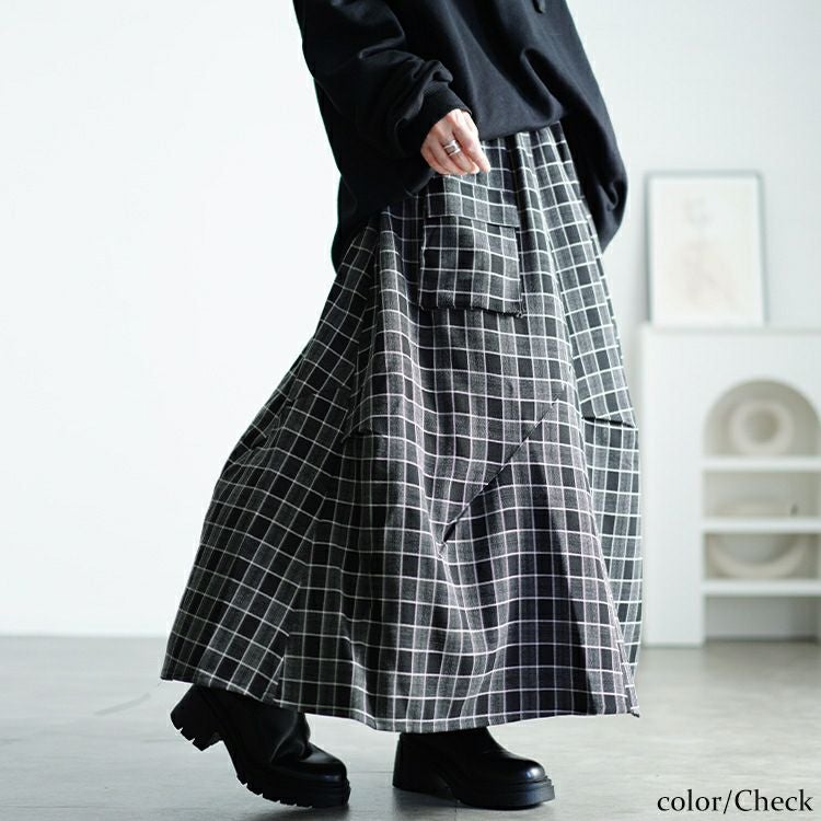 大きいサイズ レディース アシメ切り替えチェックスカート　sw-0666